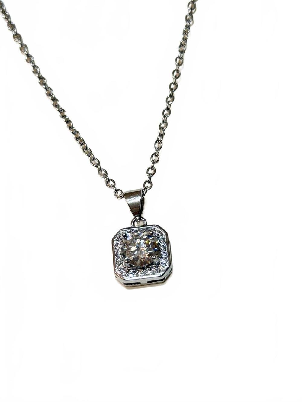 Moissanite authentic silver tone necklace 16”-18” New N8